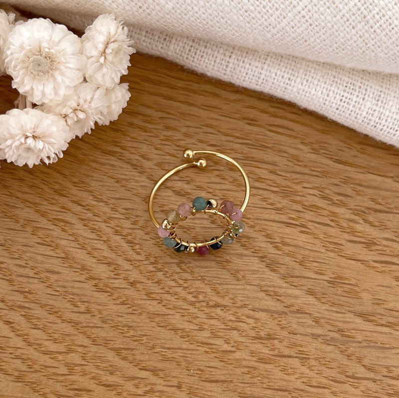 Anillo “Olympe” de acero y turmalina-Anillos-Instants Plaisirs • Joyas-Instants Plaisirs | Joyas