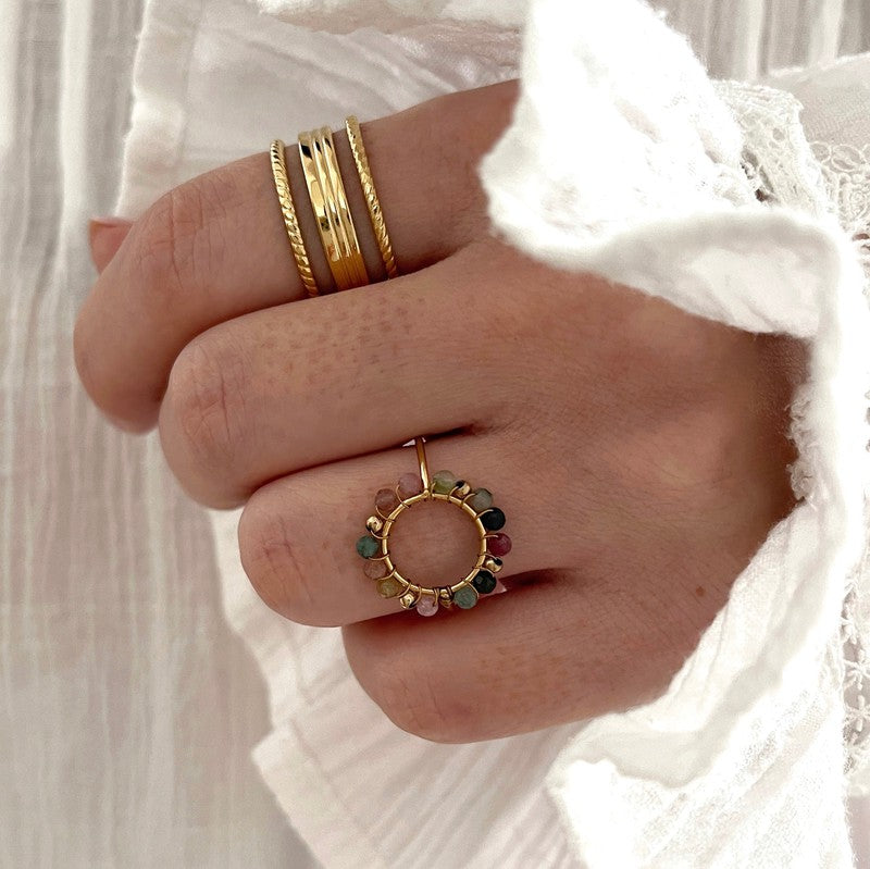 Anillo “Olympe” de acero y turmalina-Anillos-Instants Plaisirs • Joyas-Instants Plaisirs | Joyas
