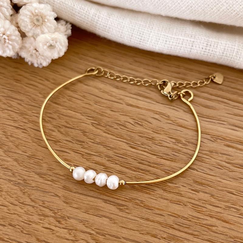 Jonc "Leon" perles d'eau douce acier-Bracelets-instants-plaisirs-Instants Plaisirs | Bijoux