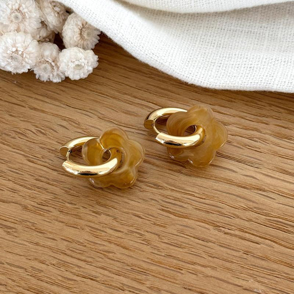 “Flora” steel caramel hoop earrings-Instants-Plaisirs-Earrings-Instants Plaisirs | Jewelry