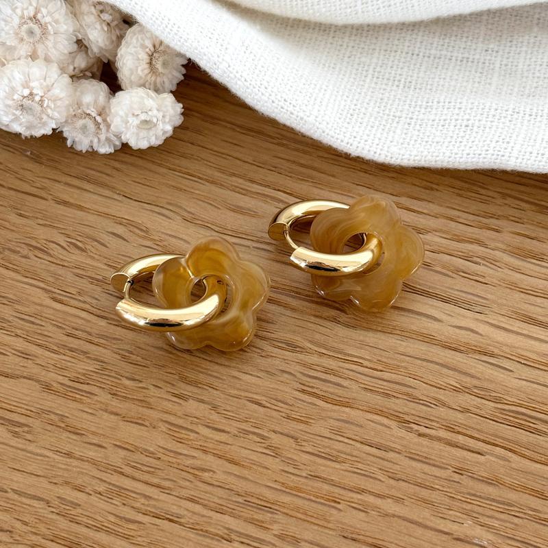Créoles "Flora" caramel acier-Boucles d'oreilles-instants-plaisirs-Instants Plaisirs | Bijoux