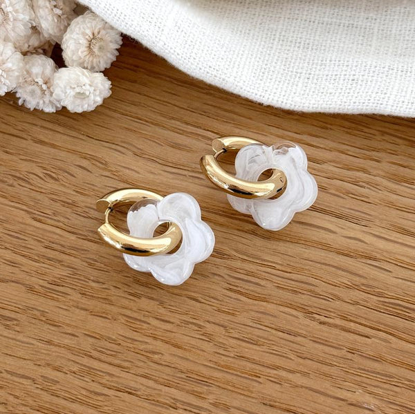 Steel white “Flora” hoop earrings-Instants-Plaisirs-Earrings-Instants Plaisirs | Jewelry