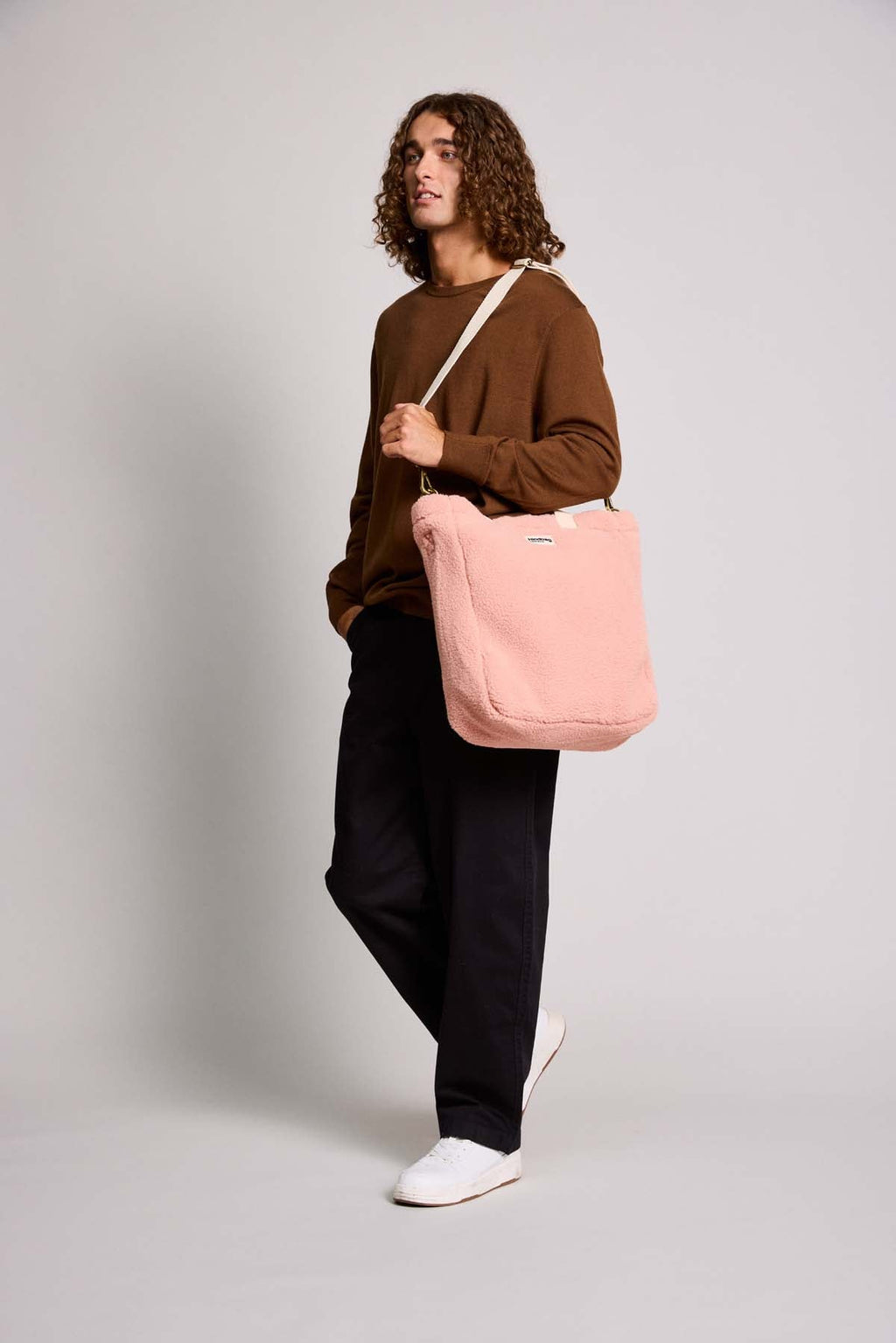Bolso shopper vertical Paul de borreguito rosa empolvado