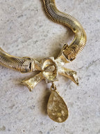 Collier Vintage Givenchy — Nœud Émail Ivoire & Goutte De Cristal