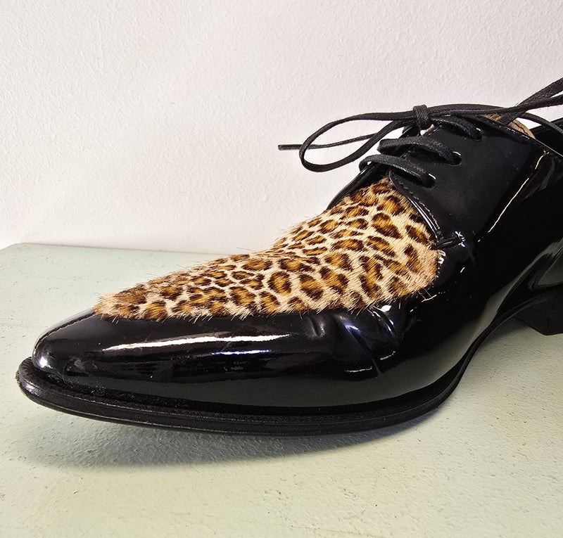 Céline Derbies Bout Pointu Vernis Noir & Léopard, Hedi Slimane Ss20