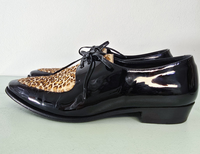 Céline Derbies Bout Pointu Vernis Noir & Léopard, Hedi Slimane Ss20