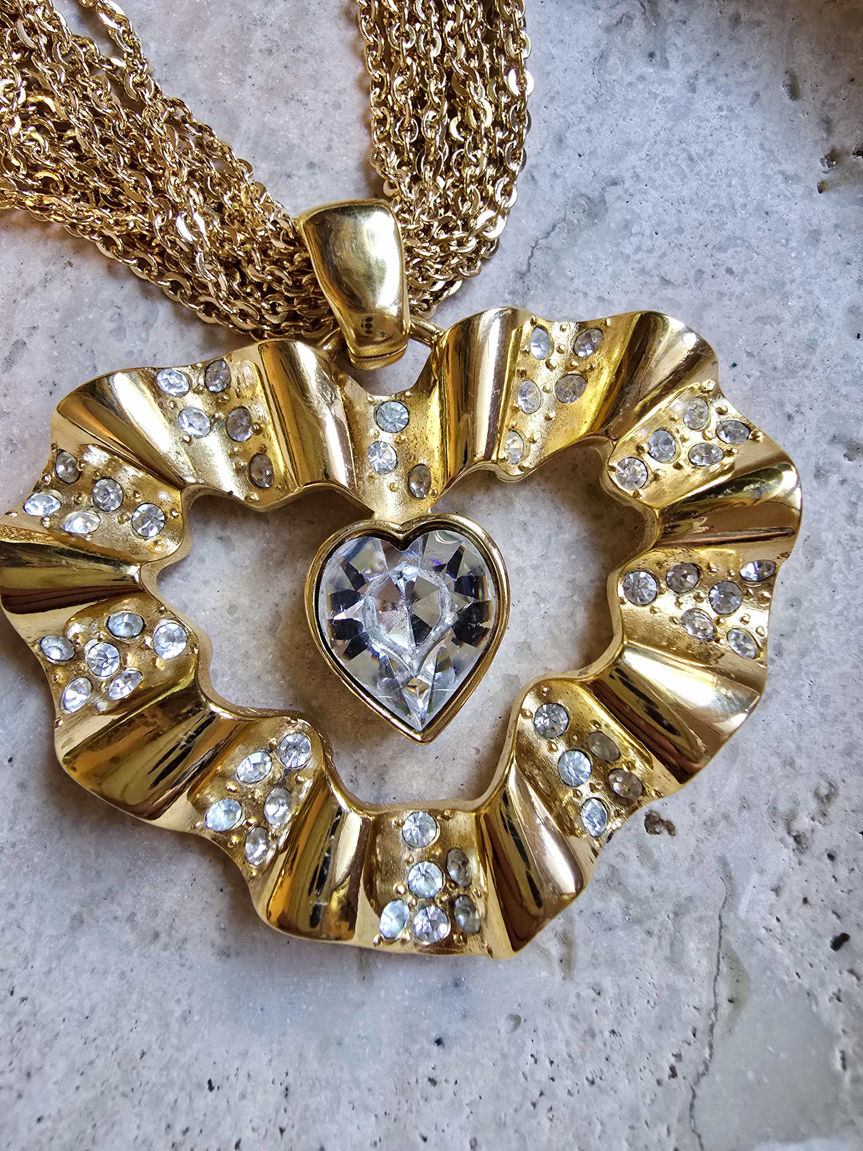 Collana Givenchy Vintage Maxi Ciondolo A Cuore E Catenine Multiple