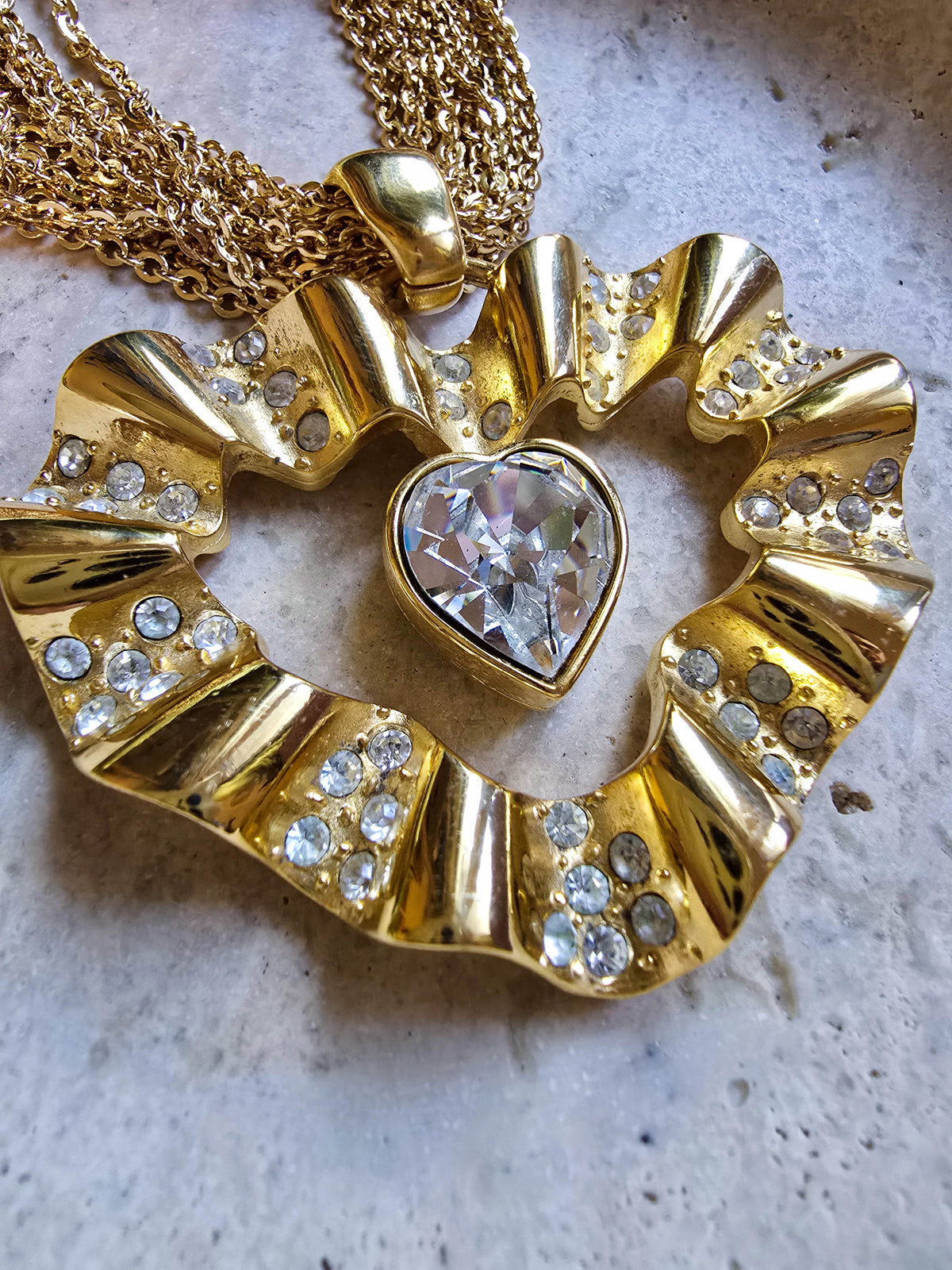 Collana Givenchy Vintage Maxi Ciondolo A Cuore E Catenine Multiple