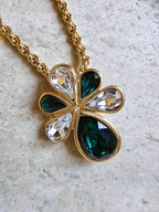 Vintage Yves Saint Laurent Emerald Rhinestone Flower Necklace