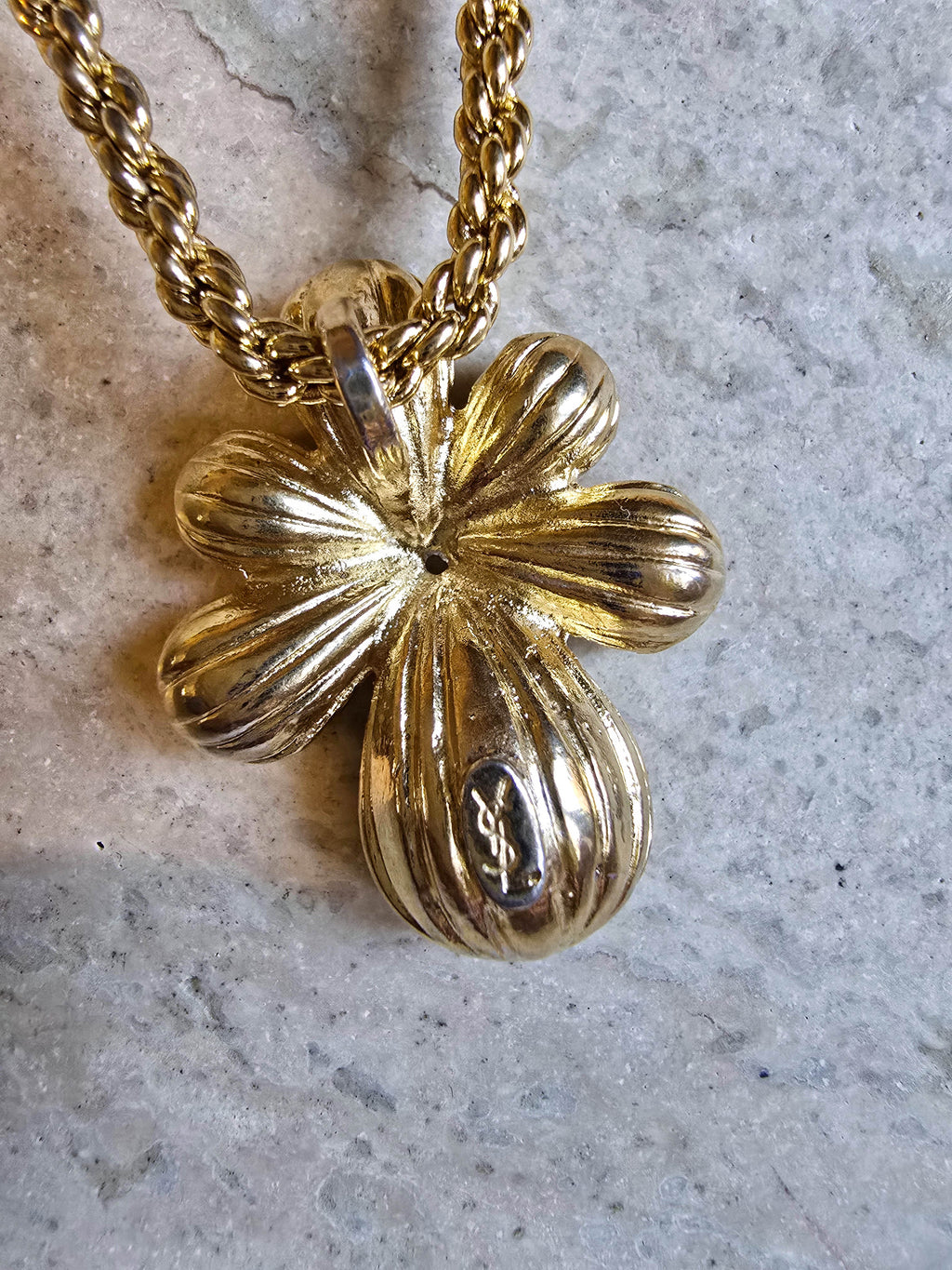 Vintage Yves Saint Laurent Emerald Rhinestone Flower Necklace