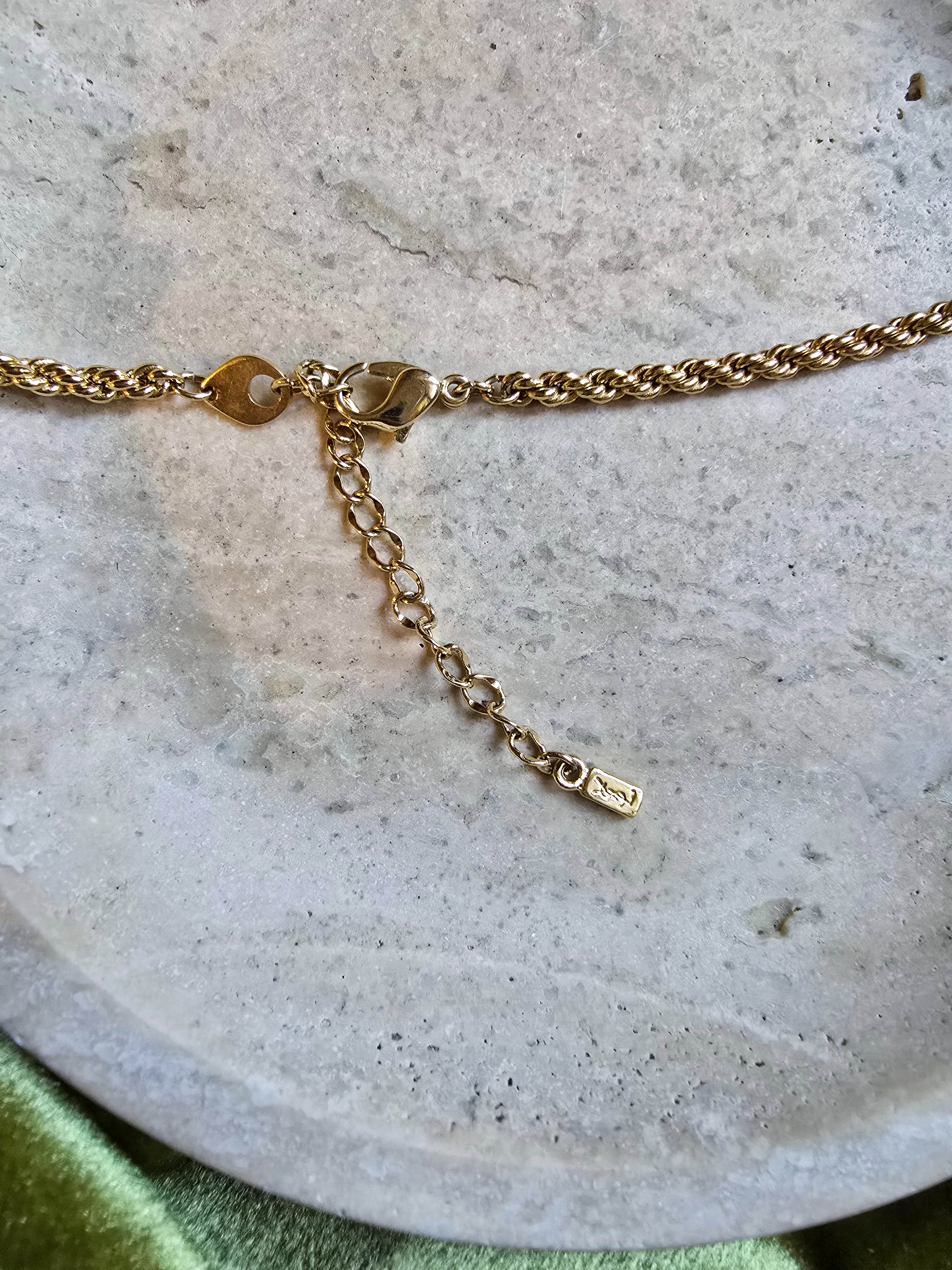 Vintage Yves Saint Laurent Emerald Rhinestone Flower Necklace