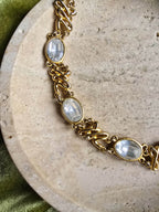 Vintage Sonia Rykiel Gold-Plated Necklace - Interlocking Links and Clear Oval Rhinestones