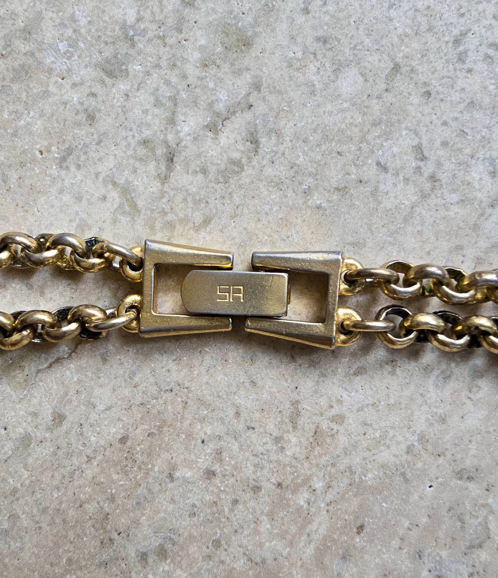 Vintage Sonia Rykiel Gold-Plated Necklace - Interlocking Links and Clear Oval Rhinestones