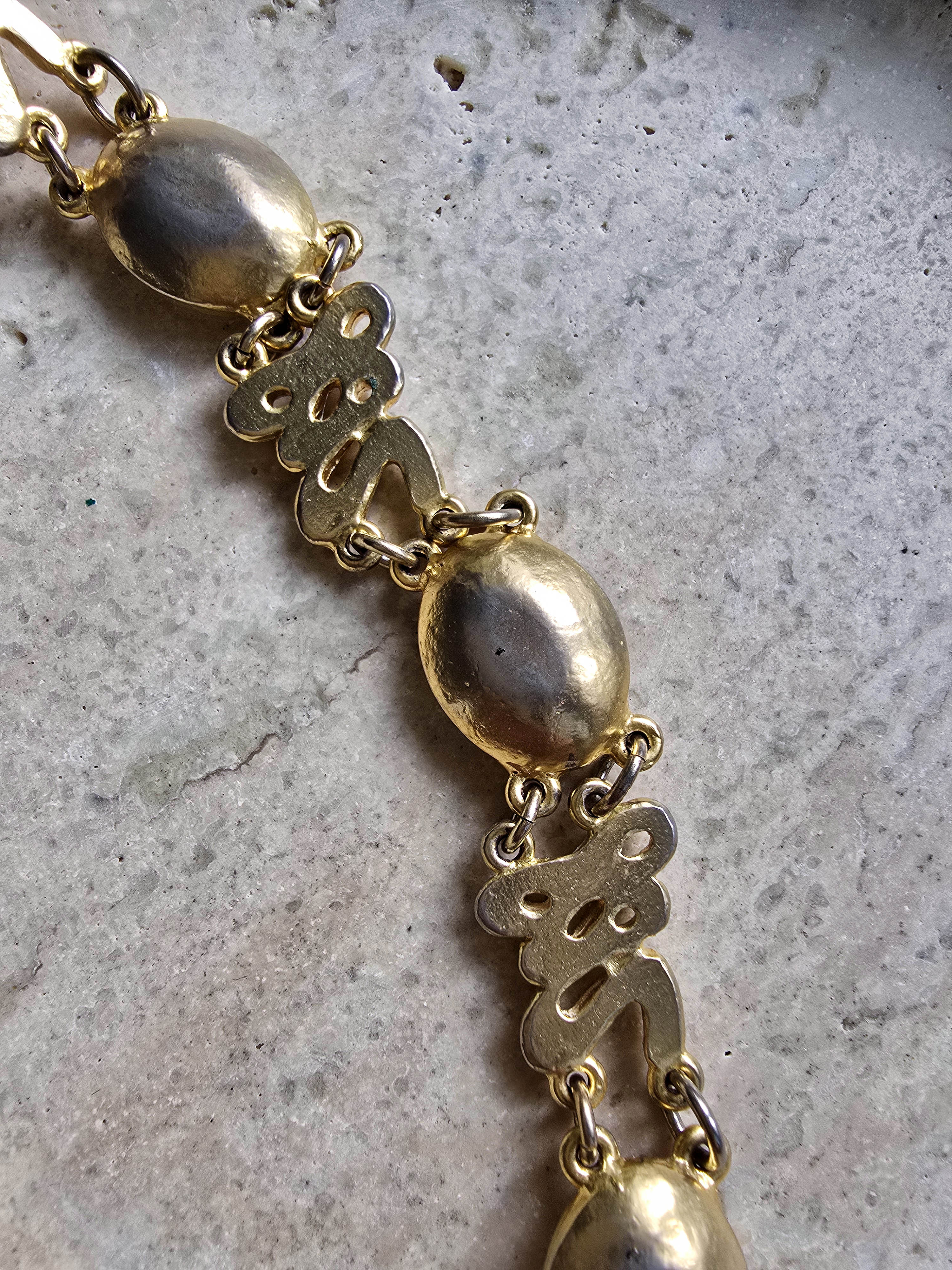 Vintage Sonia Rykiel Gold-Plated Necklace - Interlocking Links and Clear Oval Rhinestones