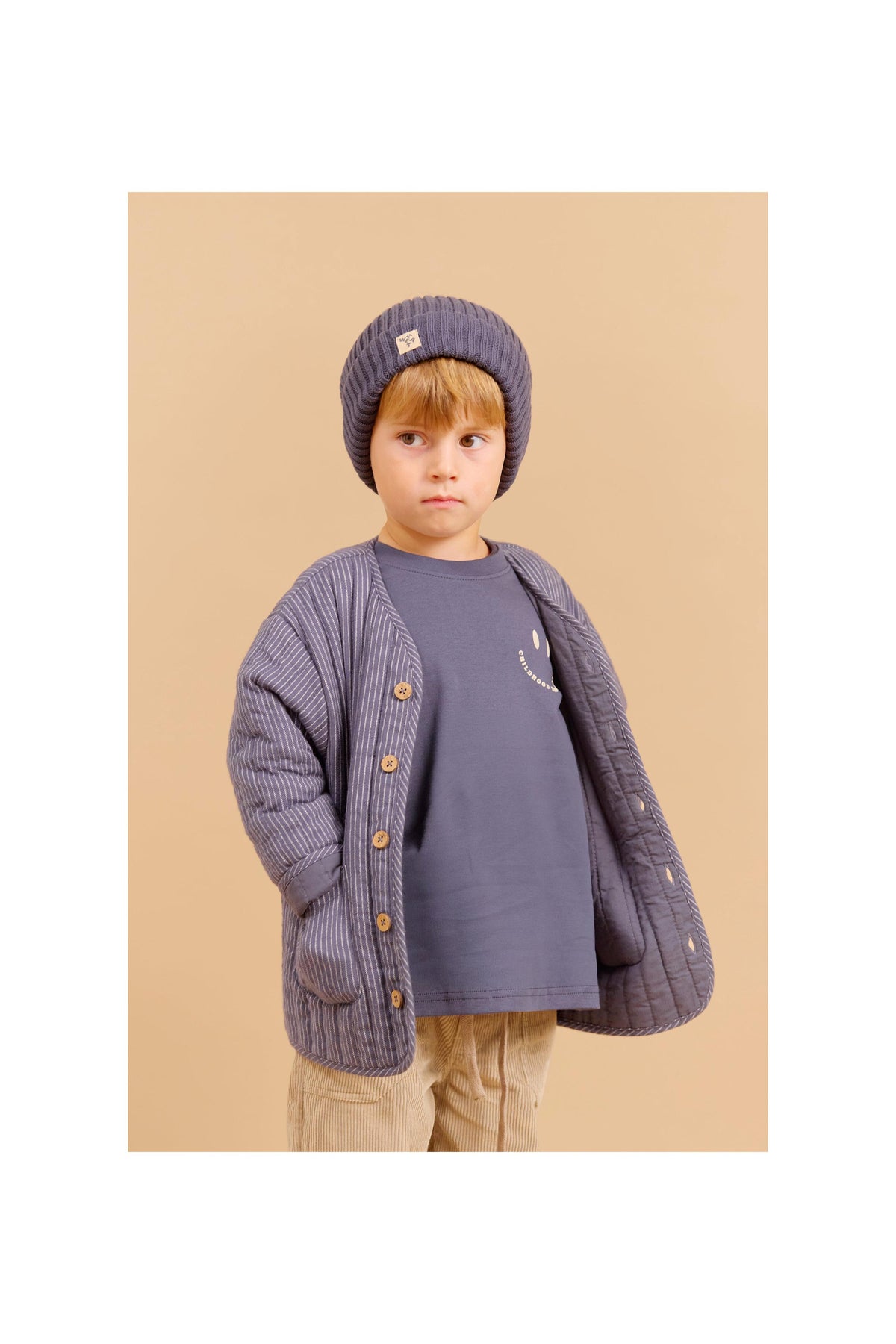 Siggo Quilted Jacket - Greyblue Slub Stripe