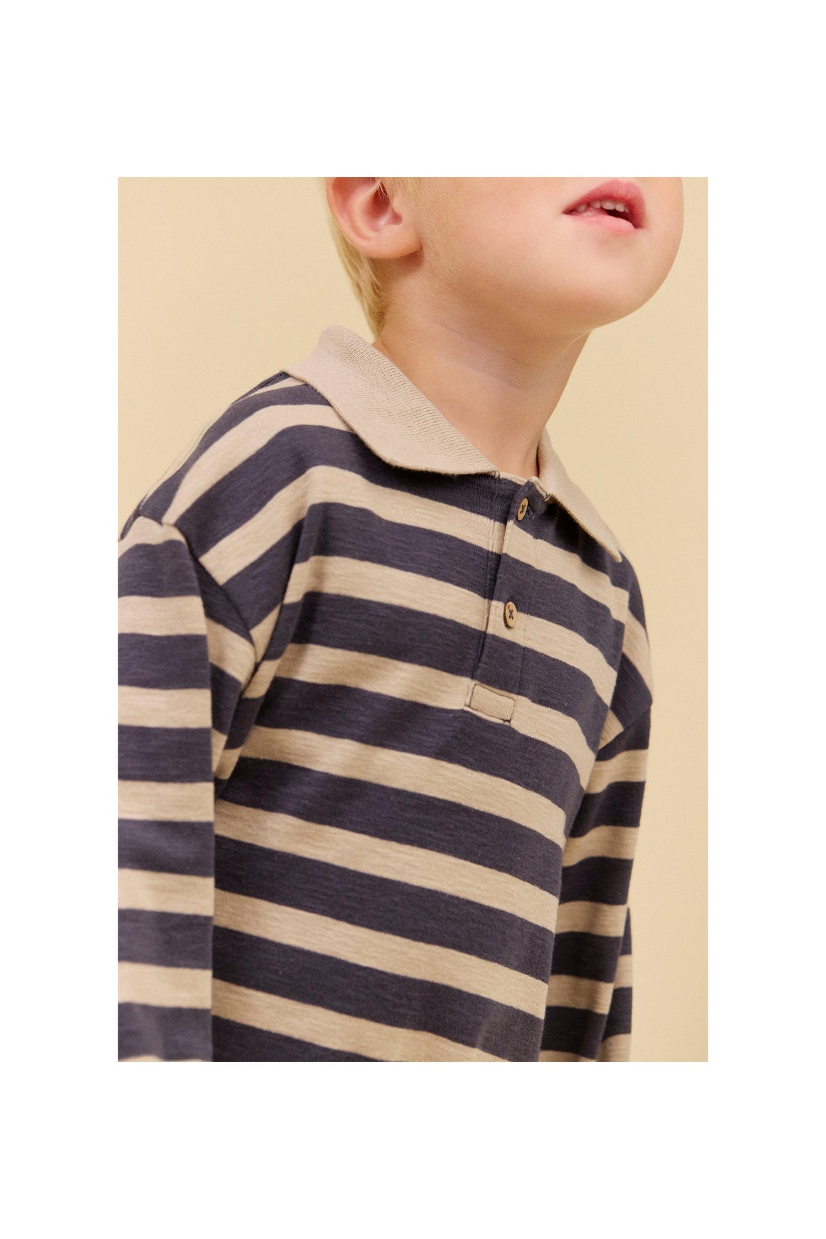 Polo a maniche lunghe Fred - A righe grigio-blu