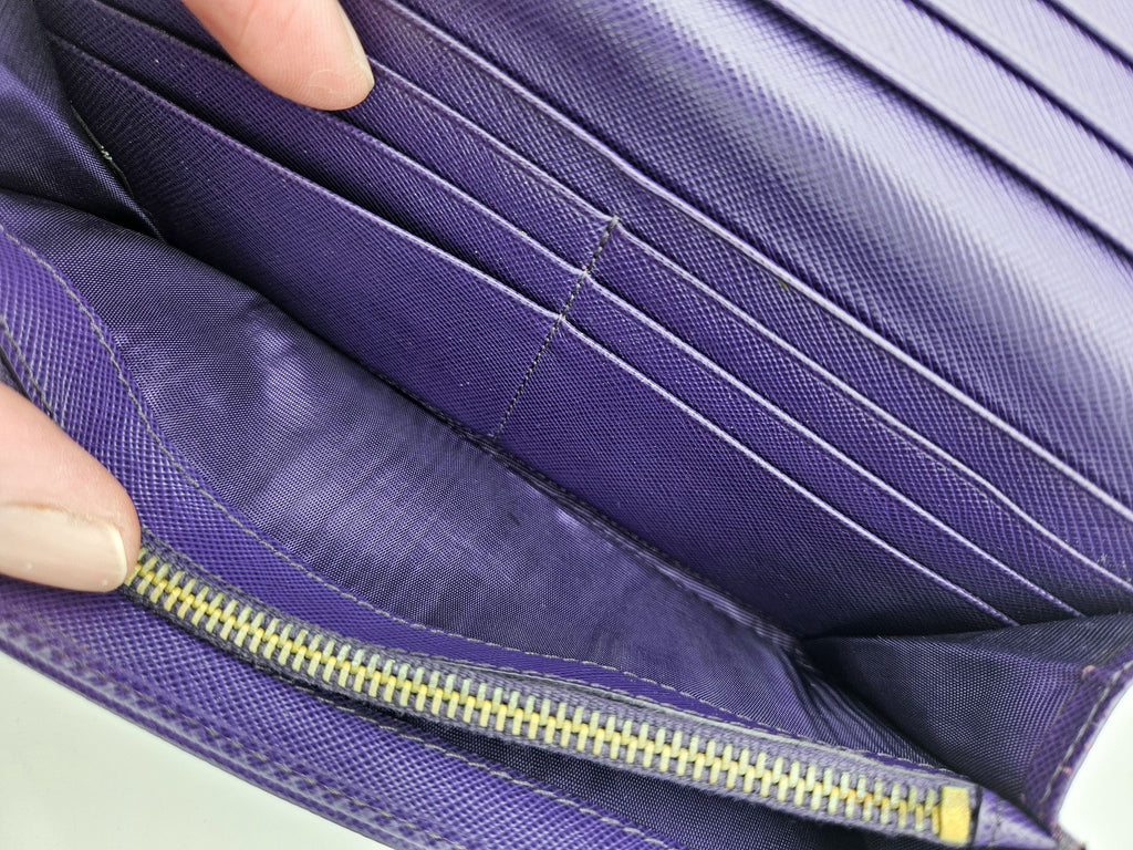 Prada Long Wallet In Purple Saffiano Leather