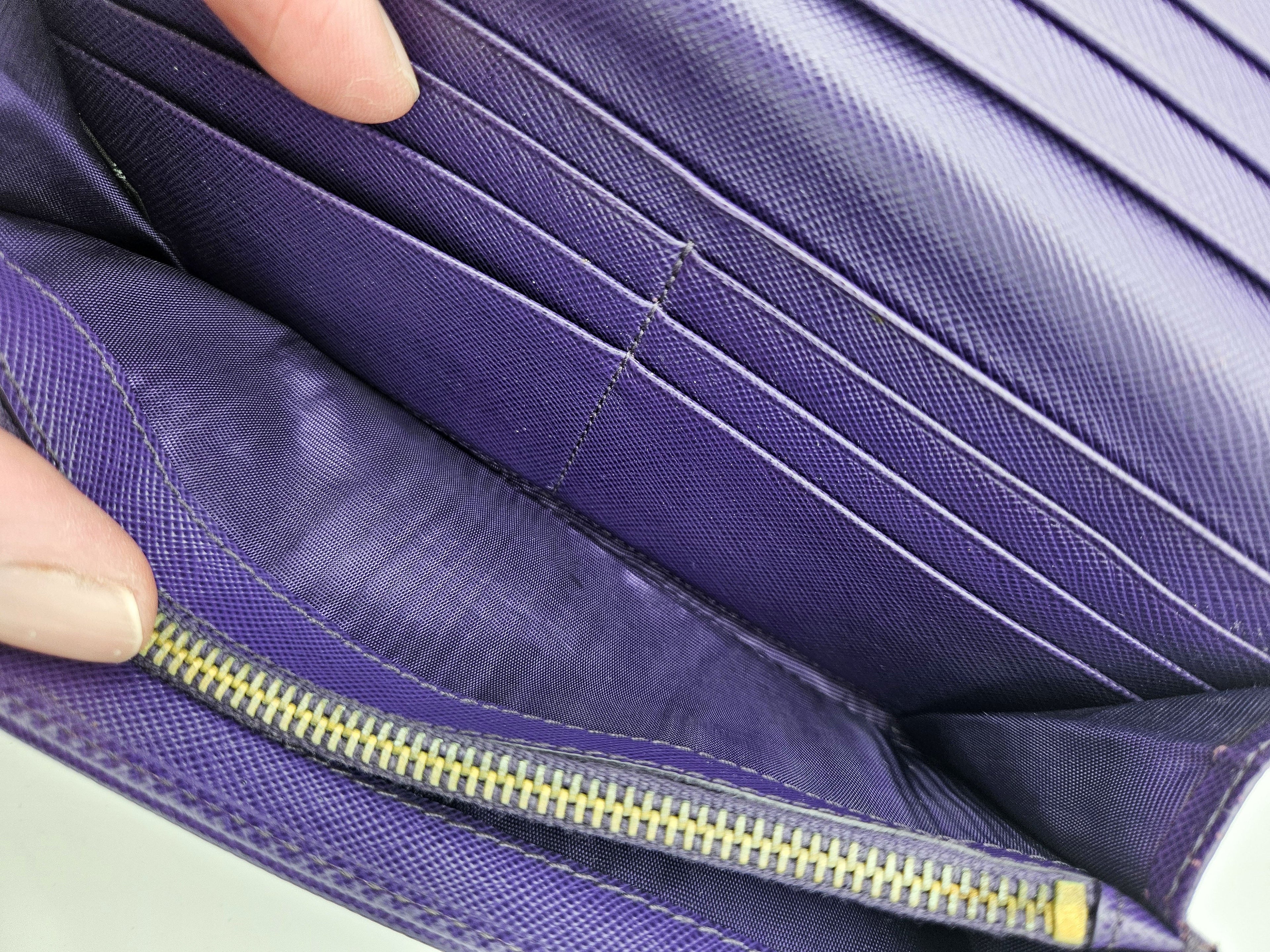 Prada Long Wallet In Purple Saffiano Leather