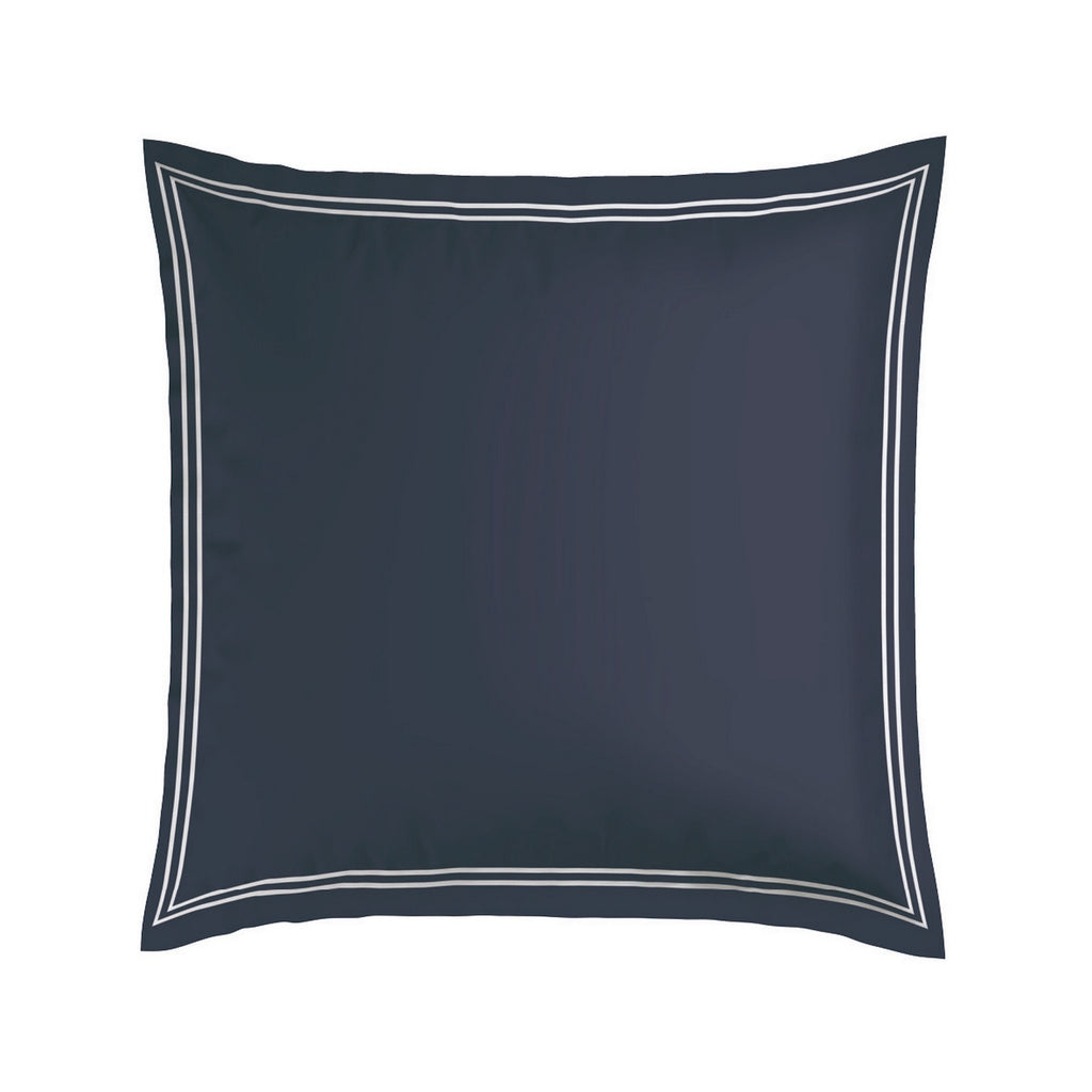 Biarritz - Set De 2 Taies D'Oreiller - Satin De Coton - Blanc / Bleu Fonce