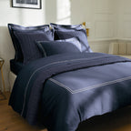 Biarritz - Drap Plat - Satin De Coton - Blanc / Bleu Fonce