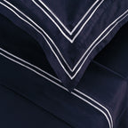 Biarritz - Ensemble De Draps - Satin De Coton - Blanc / Bleu Fonce
