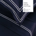 Biarritz - Ensemble De Draps - Satin De Coton - Blanc / Bleu Fonce