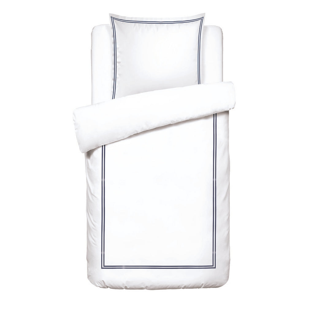 Biarritz - Housse De Couette + 1 Ou 2 Taie(S) D'Oreiller - Satin De Coton - Bleu Fonce / Blanc