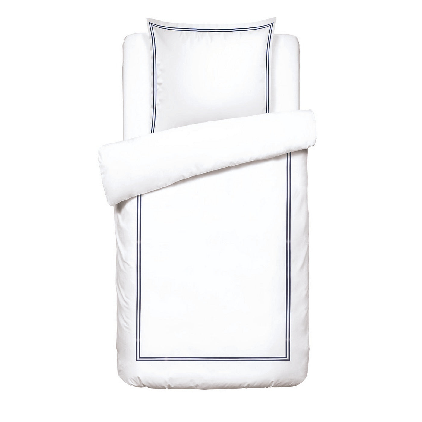 Biarritz - Housse De Couette + 1 Ou 2 Taie(S) D'Oreiller - Satin De Coton - Bleu Fonce / Blanc