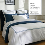 Biarritz - Drap Plat - Satin De Coton - Bleu Fonce / Blanc