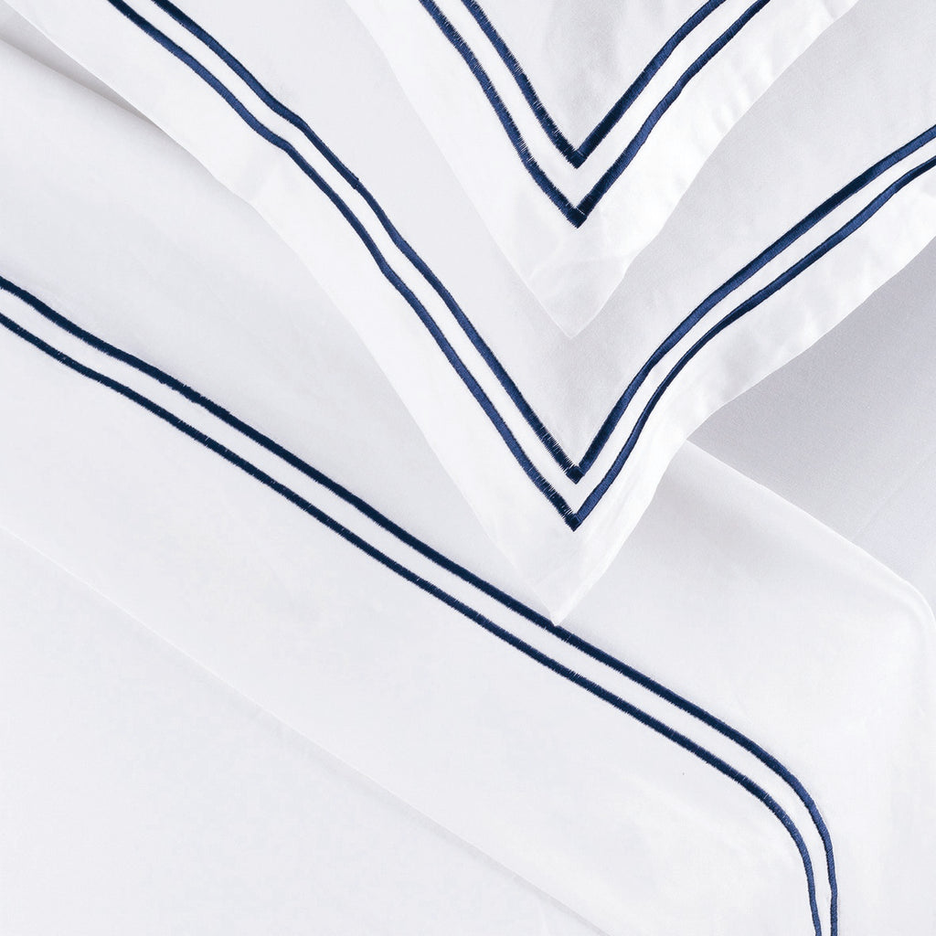 Biarritz - Ensemble De Draps - Satin De Coton - Bleu Fonce / Blanc