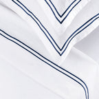 Biarritz - Ensemble De Draps - Satin De Coton - Bleu Fonce / Blanc