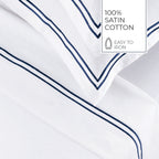 Biarritz - Ensemble De Draps - Satin De Coton - Bleu Fonce / Blanc