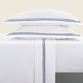 Biarritz - Ensemble De Draps - Satin De Coton - Bleu Fonce / Blanc