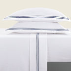 Biarritz - Ensemble De Draps - Satin De Coton - Bleu Fonce / Blanc
