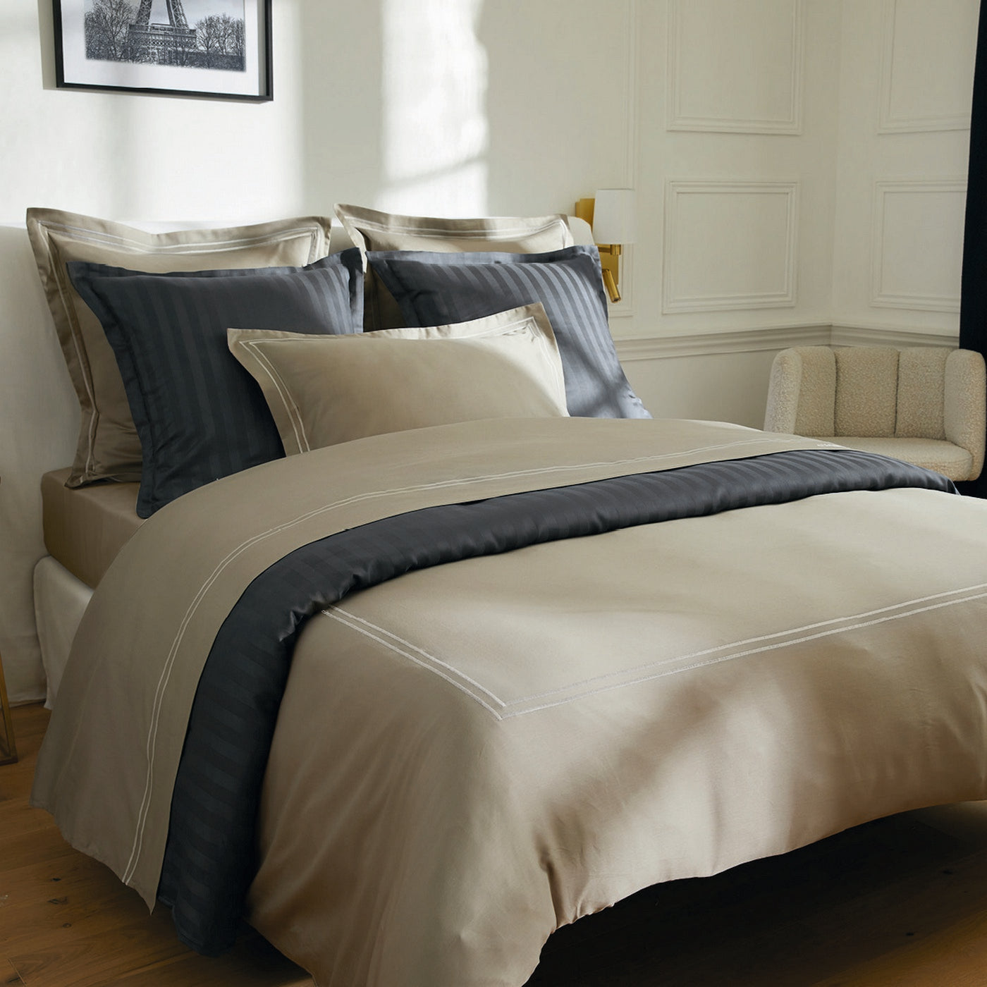Biarritz - Set De 2 Taies D'Oreiller - Satin De Coton - Taupe / Taupe