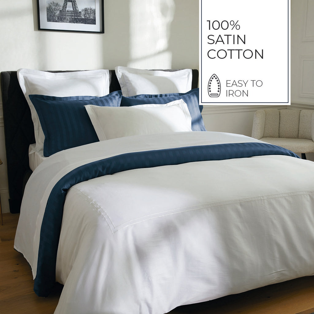 Biarritz - Housse De Couette + 1 Ou 2 Taie(S) D'Oreiller - Satin De Coton - Blanc / Blanc