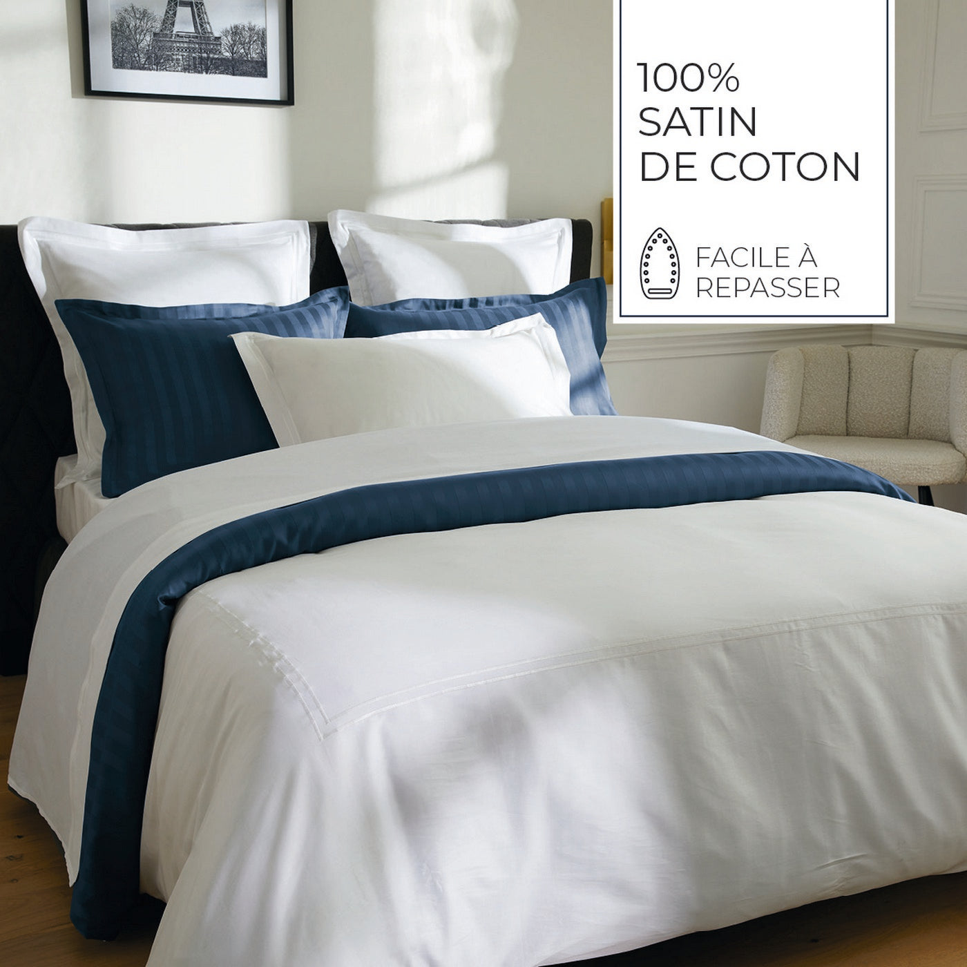 Biarritz - Drap Plat - Satin De Coton - Blanc / Blanc