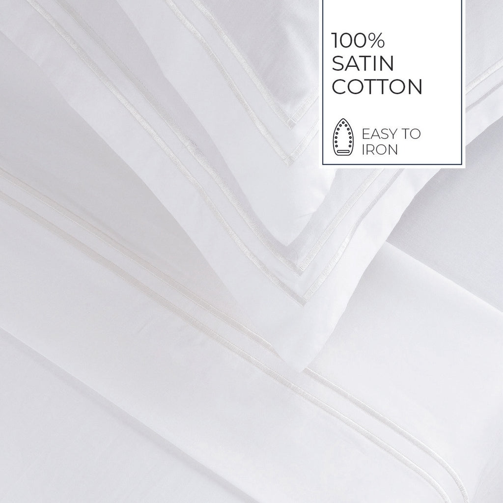 Biarritz - Ensemble De Draps - Satin De Coton - Blanc / Blanc