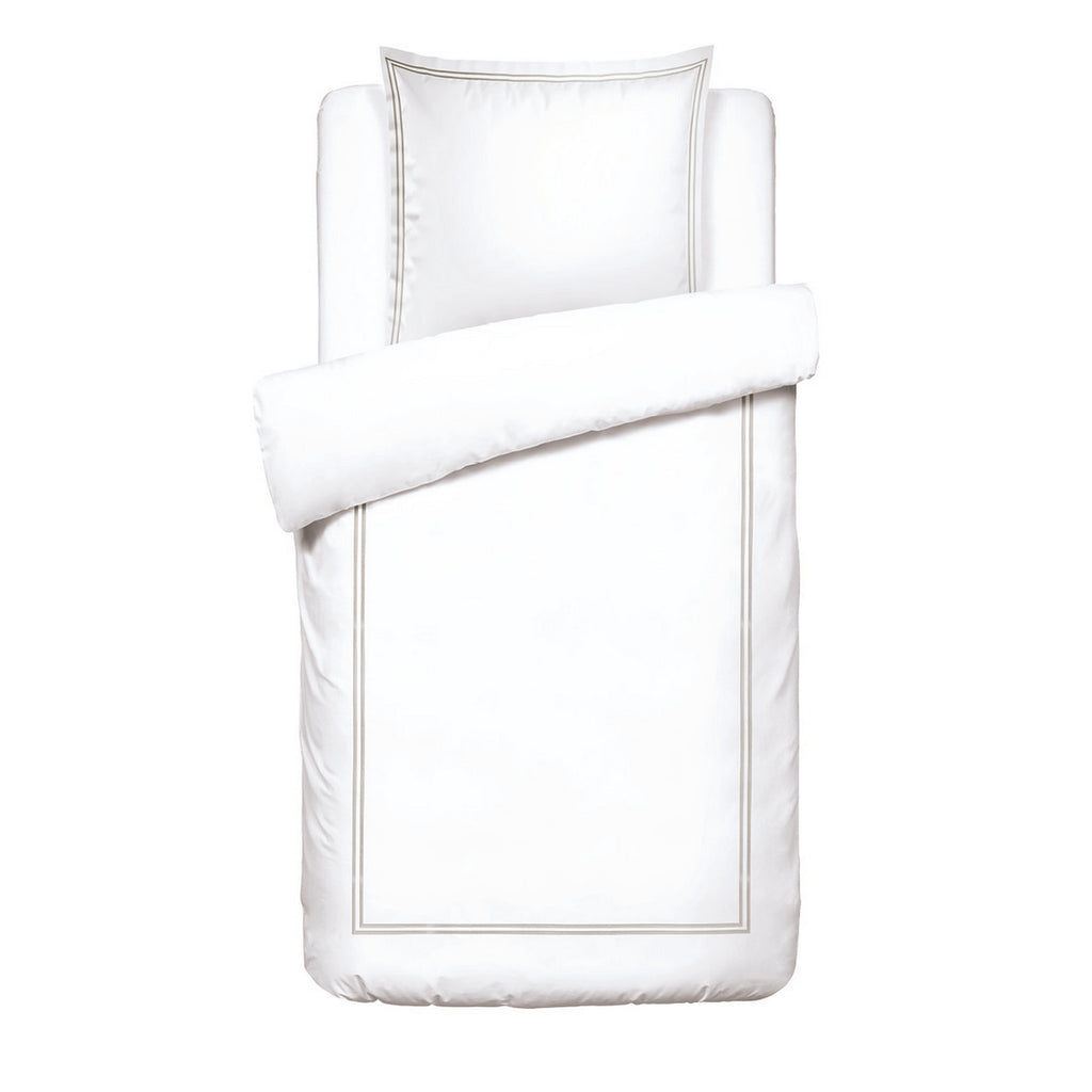 Biarritz - Housse De Couette + 1 Ou 2 Taie(S) D'Oreiller - Satin De Coton - Taupe / Blanc