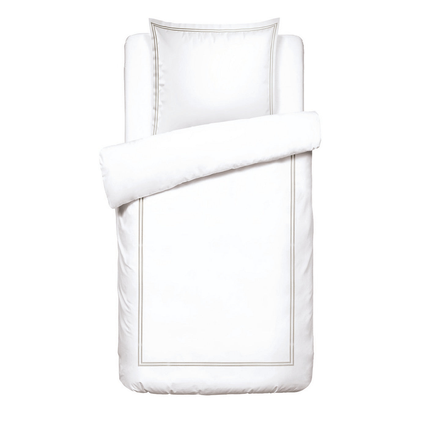 Biarritz - Housse De Couette + 1 Ou 2 Taie(S) D'Oreiller - Satin De Coton - Taupe / Blanc