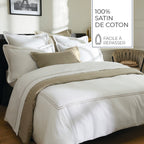 Biarritz - Set De 2 Taies D'Oreiller - Satin De Coton - Taupe / Blanc