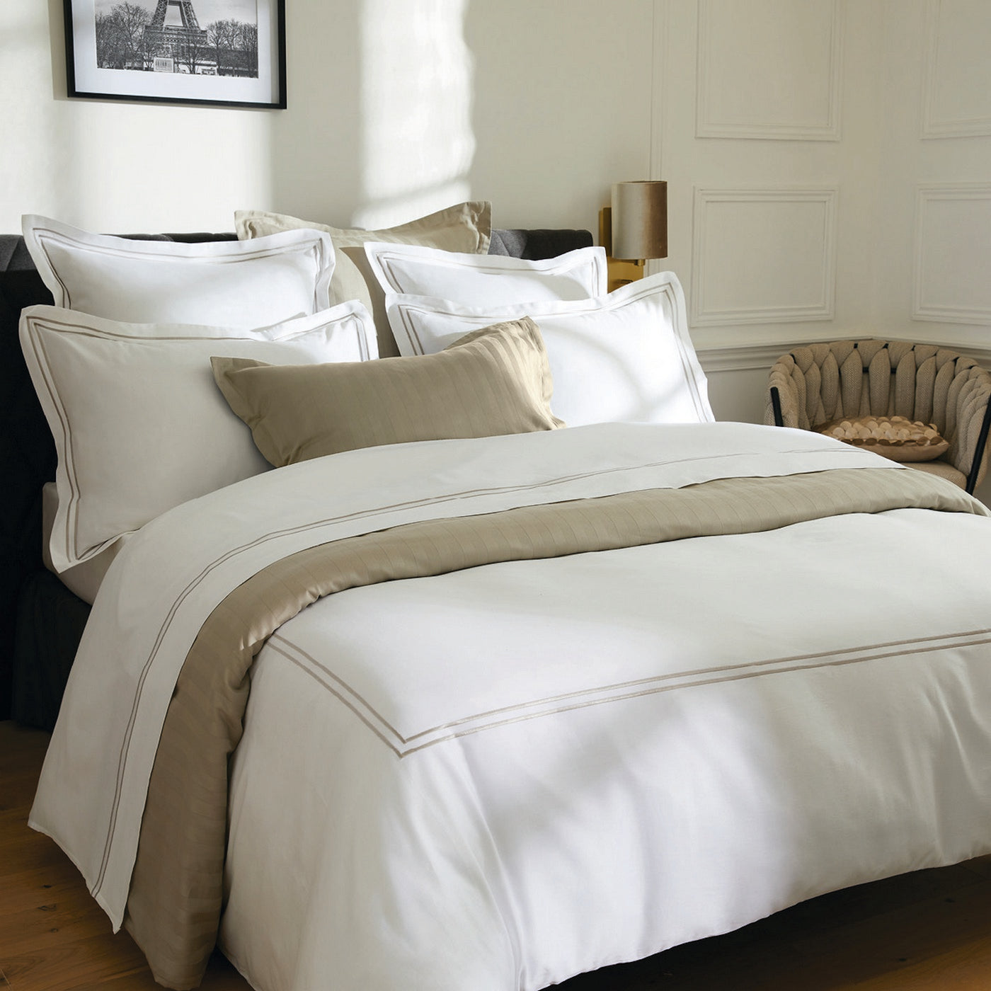 Biarritz - Set De 2 Taies D'Oreiller - Satin De Coton - Taupe / Blanc