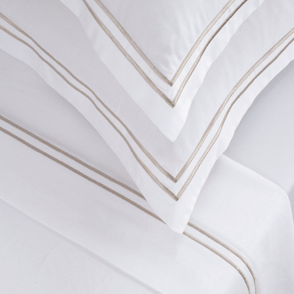 Biarritz - Ensemble De Draps - Satin De Coton - Taupe / Blanc