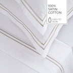 Biarritz - Ensemble De Draps - Satin De Coton - Taupe / Blanc