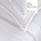 Biarritz - Ensemble De Draps - Satin De Coton - Taupe / Blanc
