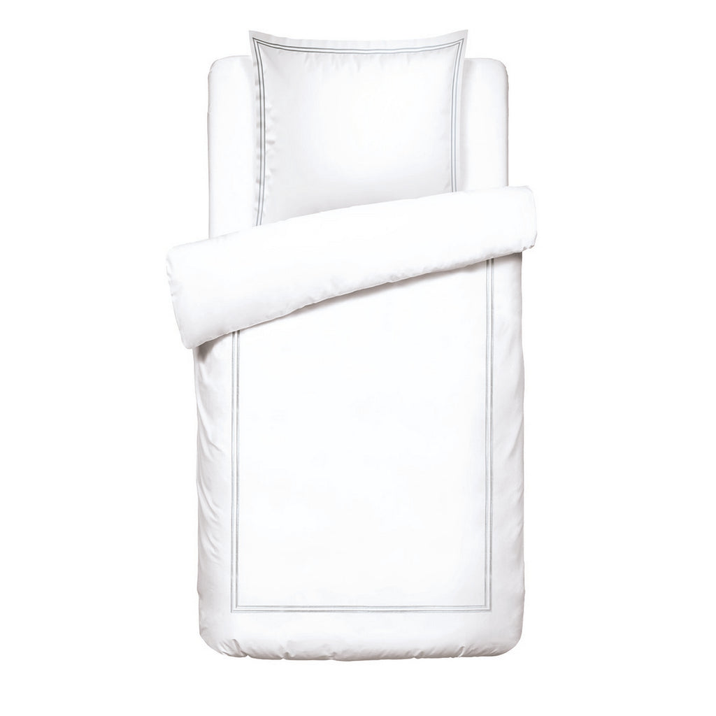Biarritz - Housse De Couette + 1 Ou 2 Taie(S) D'Oreiller - Satin De Coton - Grey / Blanc