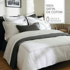 Biarritz - Housse De Couette + 1 Ou 2 Taie(S) D'Oreiller - Satin De Coton - Grey / Blanc