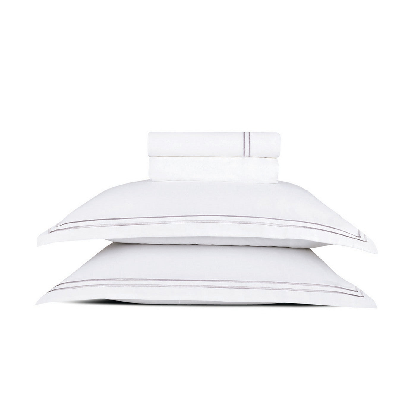 Biarritz - Ensemble De Draps - Satin De Coton - Grey / Blanc
