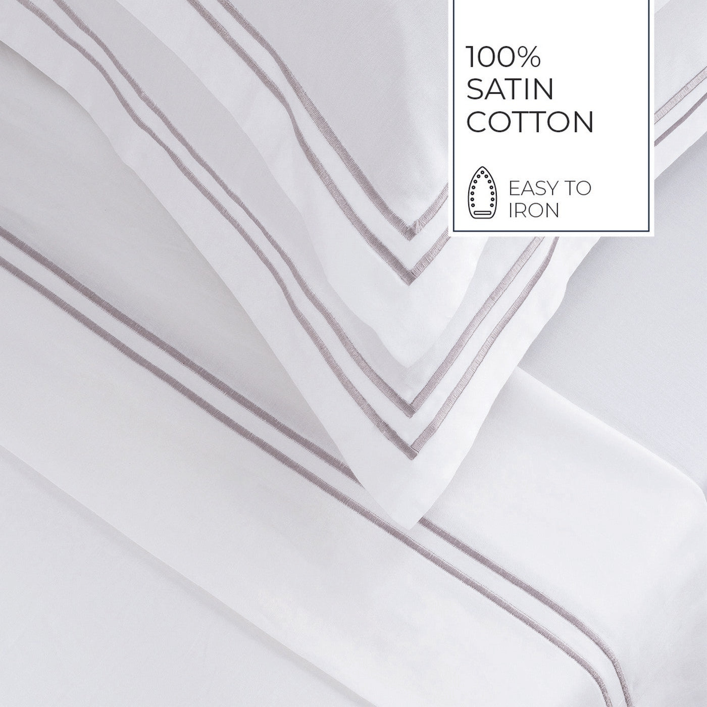 Biarritz - Ensemble De Draps - Satin De Coton - Grey / Blanc