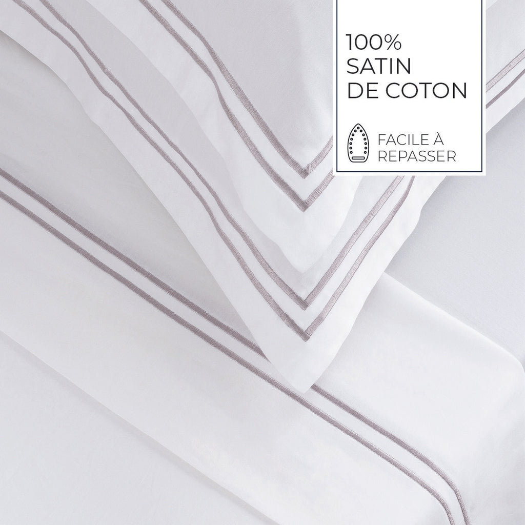 Biarritz - Ensemble De Draps - Satin De Coton - Grey / Blanc